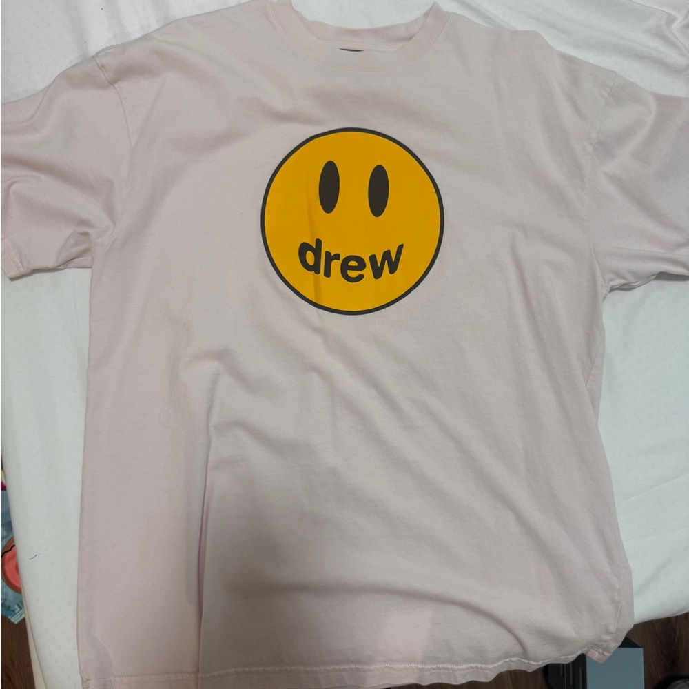 drew house Pink Tee with Yellow Logo